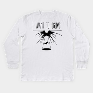 I Want to Belive - Shadow Ship Lifting a Cow - White - Sci-Fi Kids Long Sleeve T-Shirt